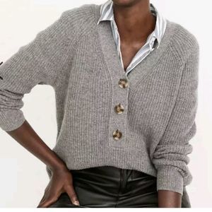 Madewell Medium Lyle Ribbed Henley Sweater Heather Gray Merino Wool